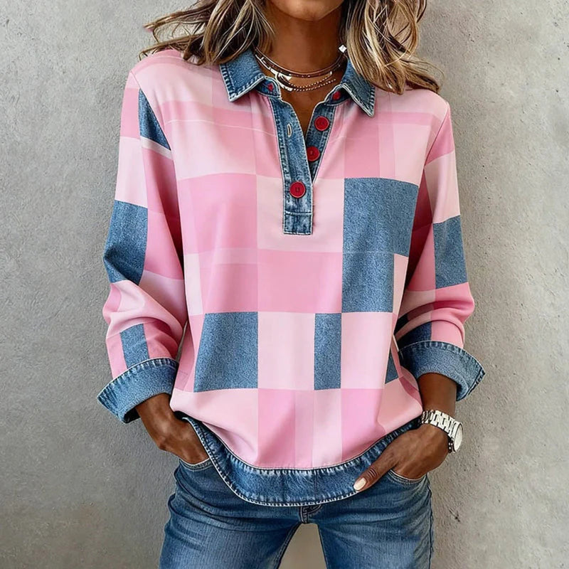 Taylor - Suéter Polo de Patchwork con Detalles de Denim