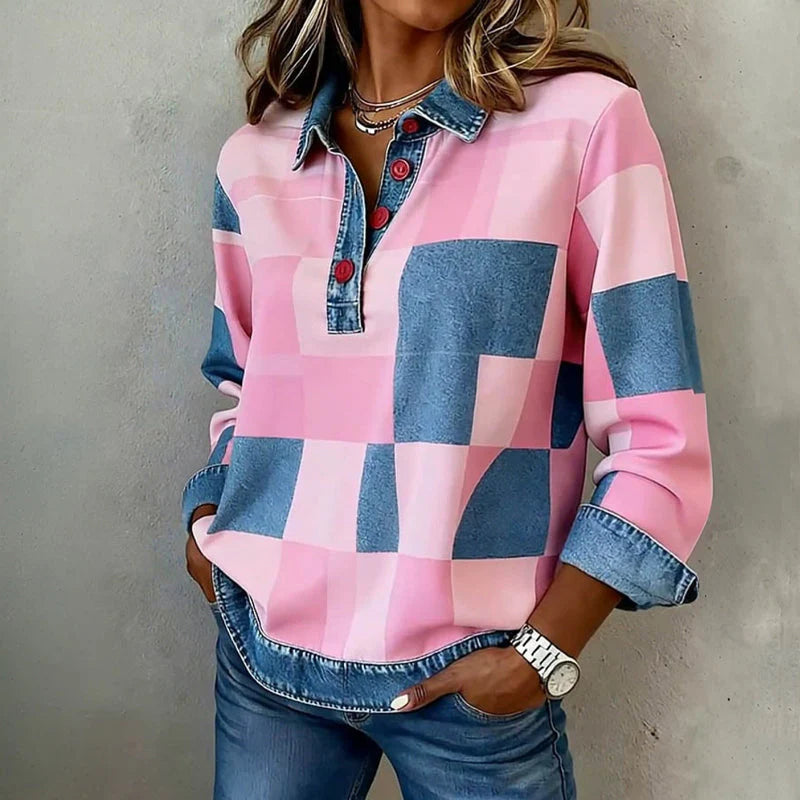 Taylor - Suéter Polo de Patchwork con Detalles de Denim