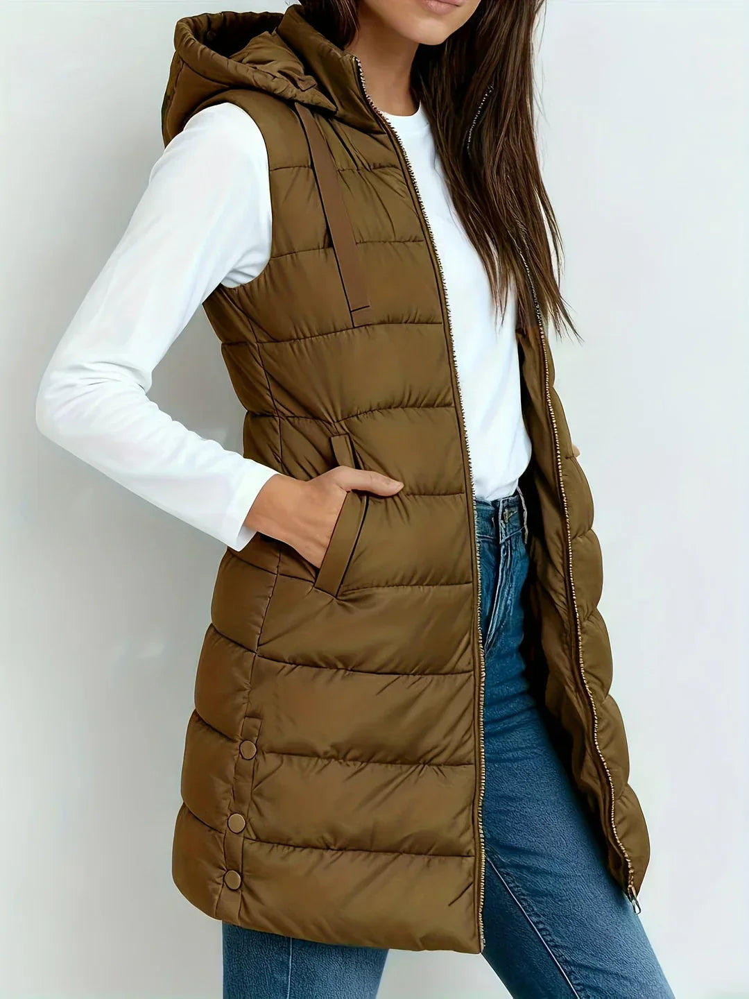 Prunille - Manteau Matelassé Sans Manches à Capuche
