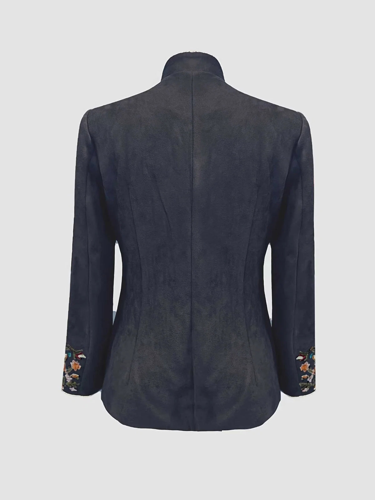 Mahault - Chaqueta de Ante Bordada Retro Chic con Cuello Alto