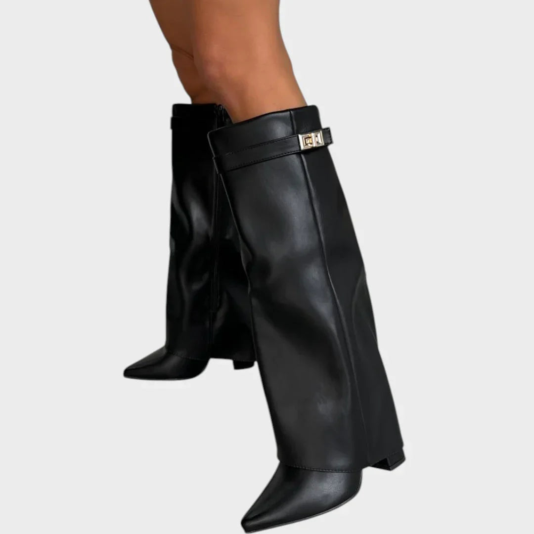 Cathia - Bottes en Cuir Premium à Revers Moderne