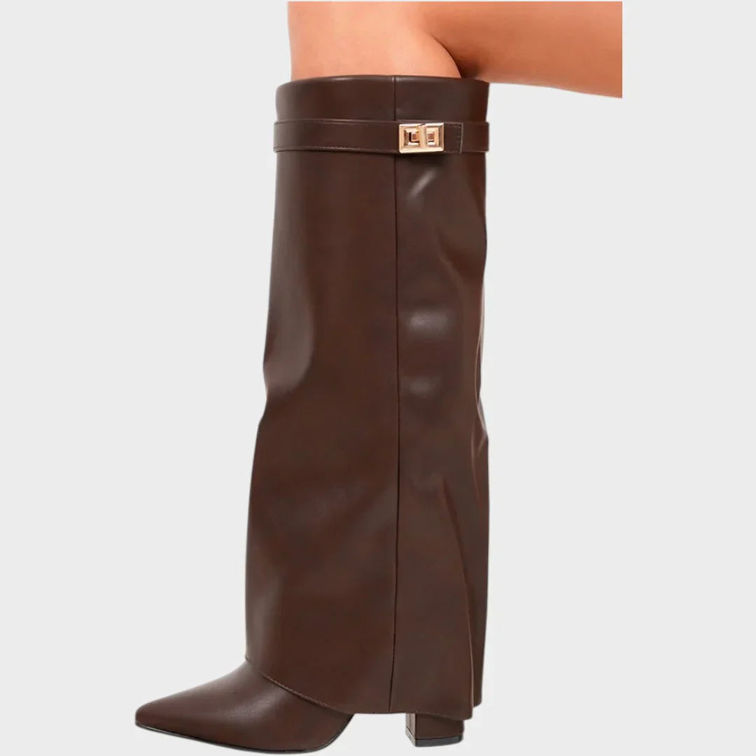 Cathia - Bottes en Cuir Premium à Revers Moderne