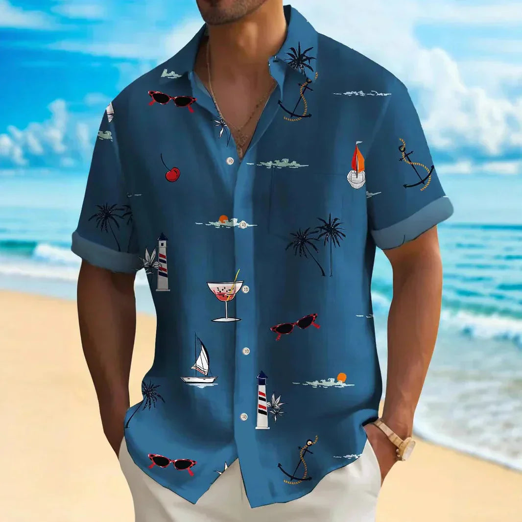 Roméo - Ren Bomulds Skjorte med Sommerprint