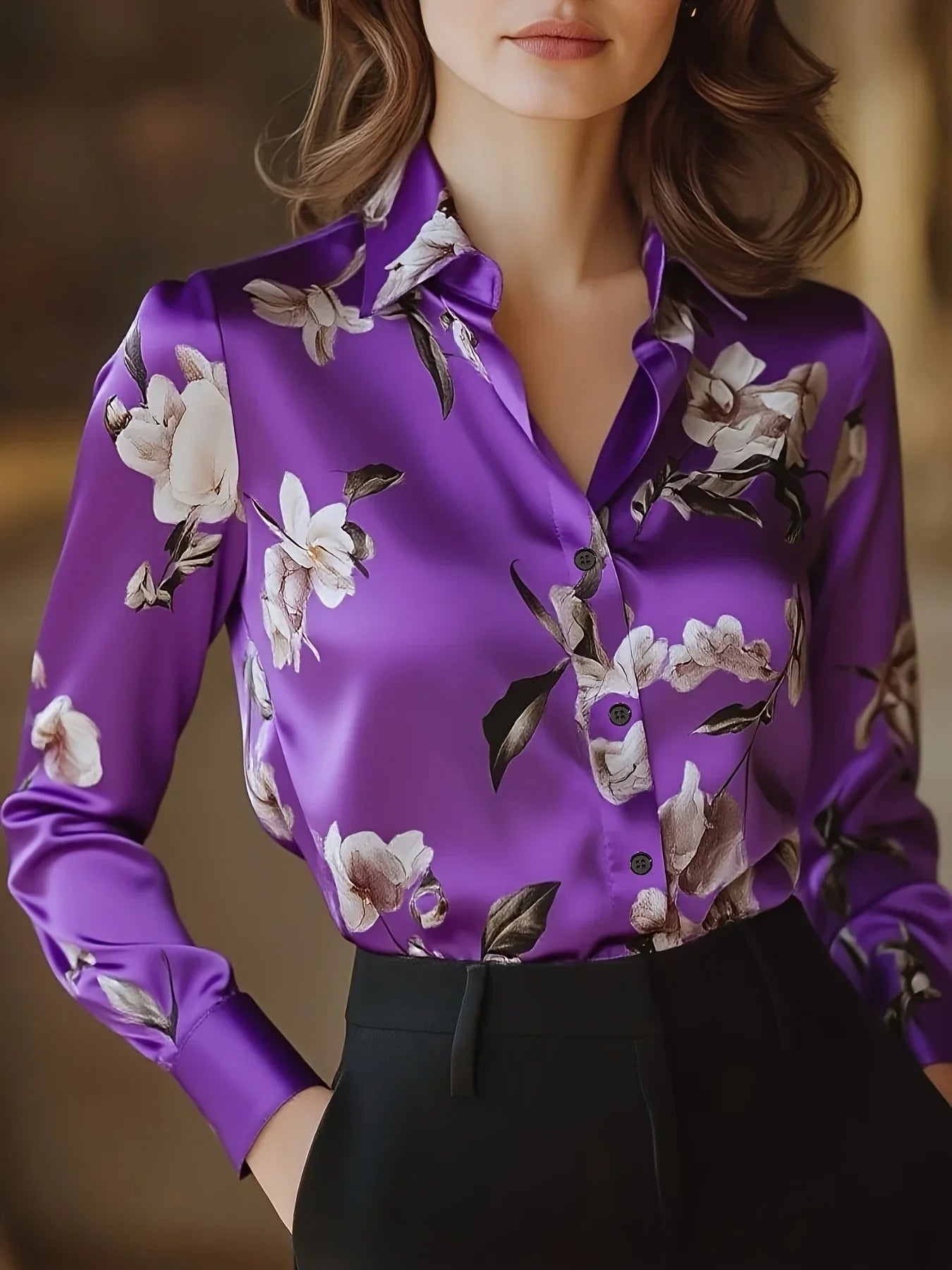 Taina - Chemise en Soie Fleurie Sophistiquée