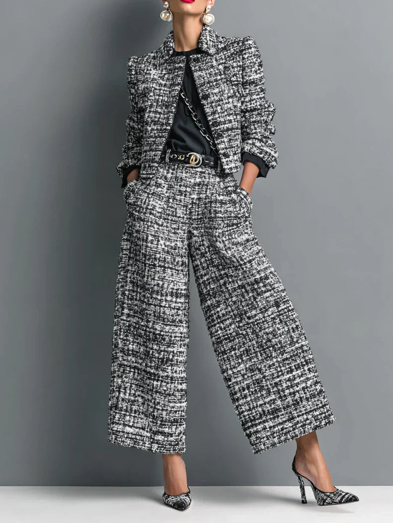 Leyna - Traje Elegante Chaqueta Y Pantalón De Tweed