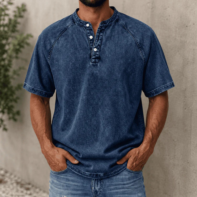 Issa - Camisa Retro de Denim con Media Botonadura