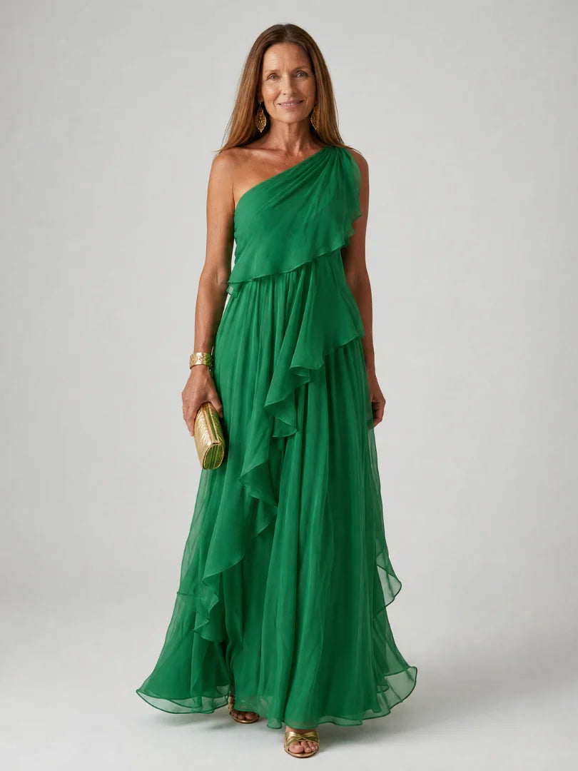 Arianel - Vestido Largo Chic Asimétrico con Volantes