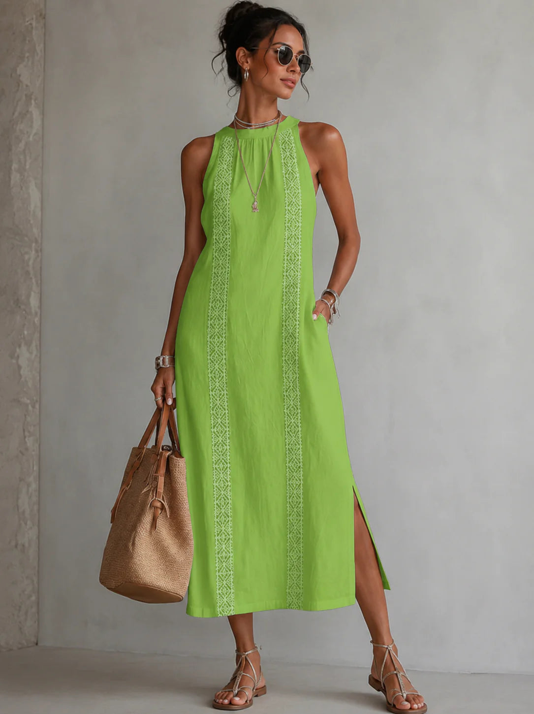 Morena - Vestido Recto de Verano Bordado de Algodón