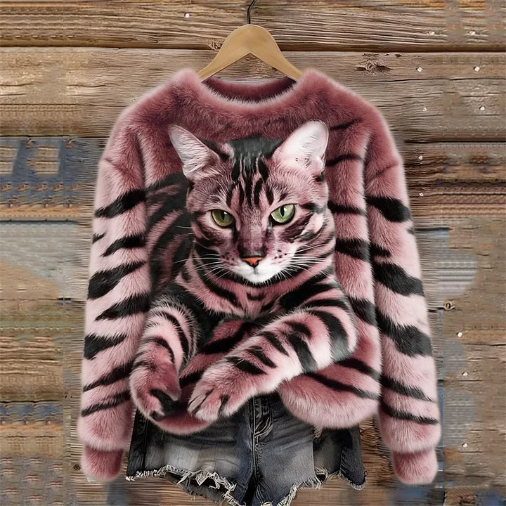 Churcilia - Pull Polaire Chat Tigré Effet 3D Qualité Supérieure