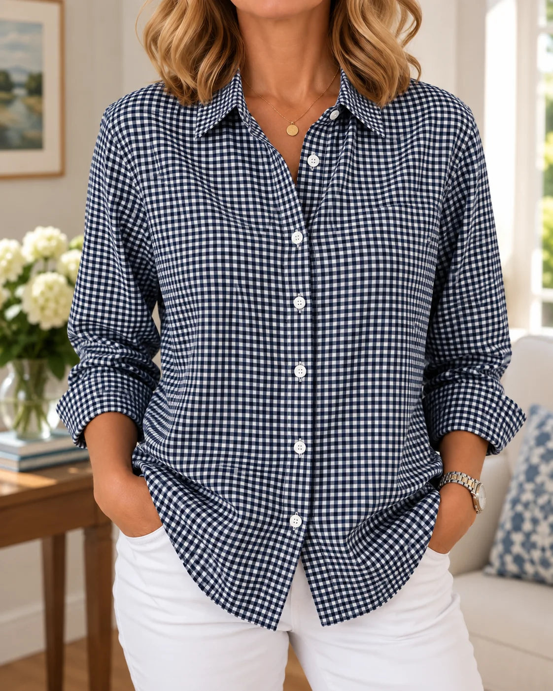 Adelie - Camisa de Algodón Atemporal a Finas Rayas