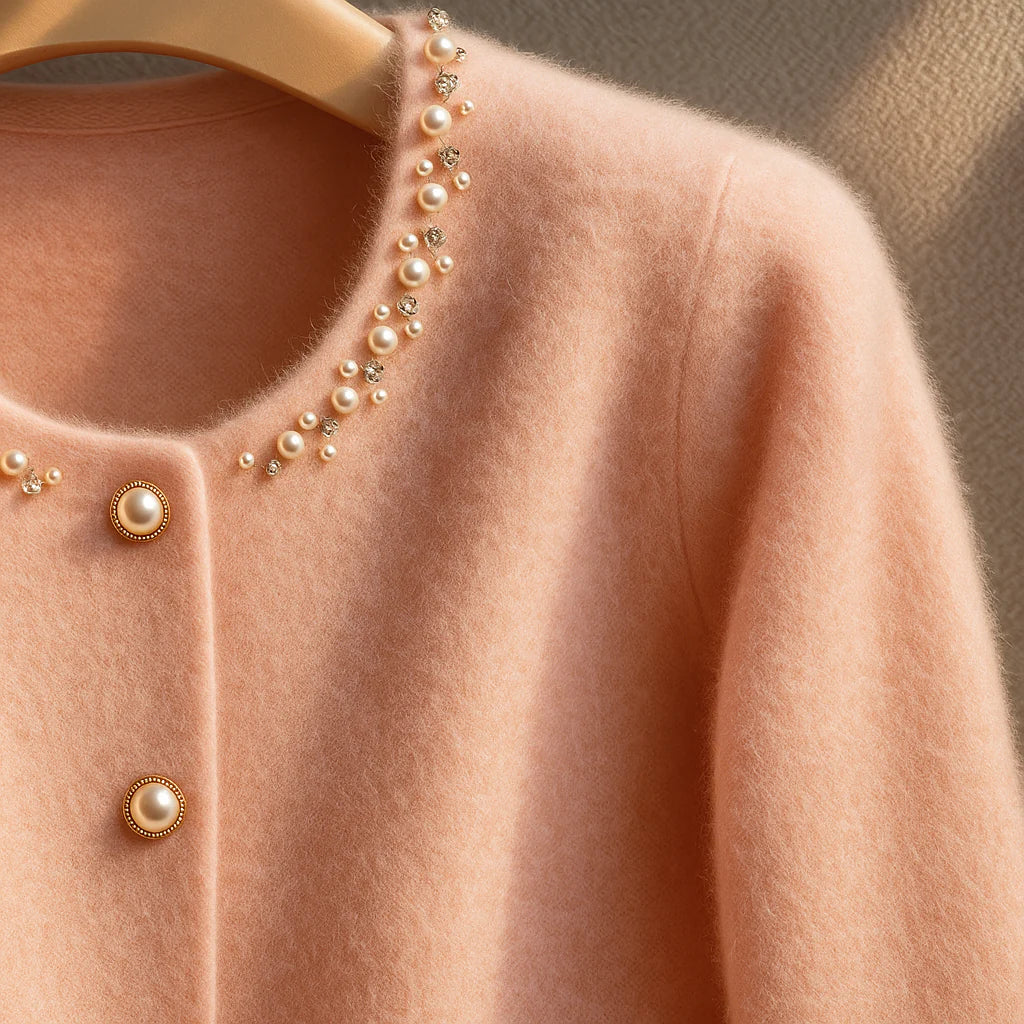 Brunilda - Élégant Cardigan Cachemire Perles et Fourrure