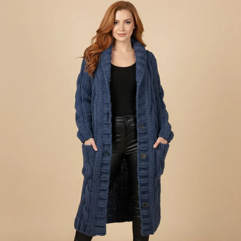 Lola - Manteau Gilet Long Tricot Torsadé Chaud