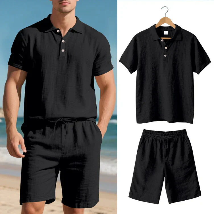 Achille - Conjunto de Lino de Dos Piezas Polo y Shorts