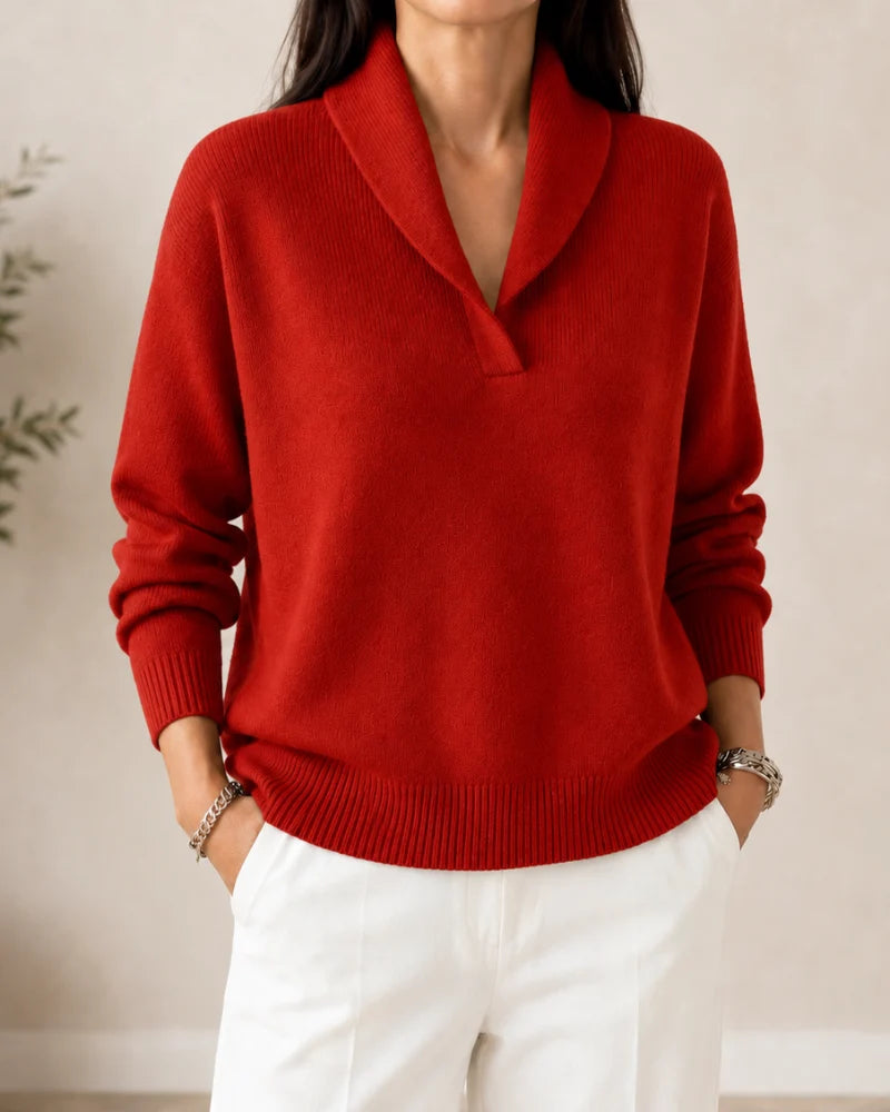 Colette - Suéter de Punto Fino con Cuello en V Curvado