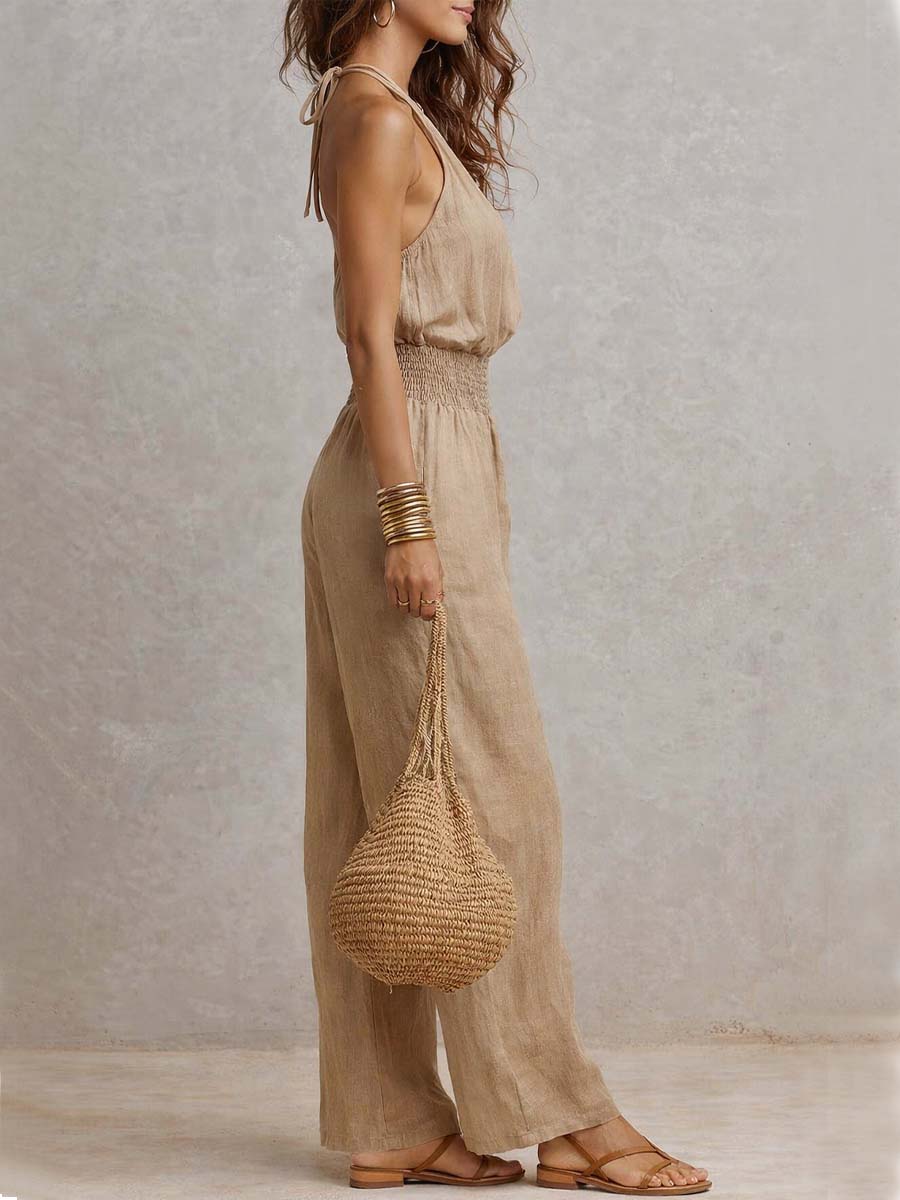 Jessica - Mono Fluido con Cintura Ajustable y Espalda Descubierta