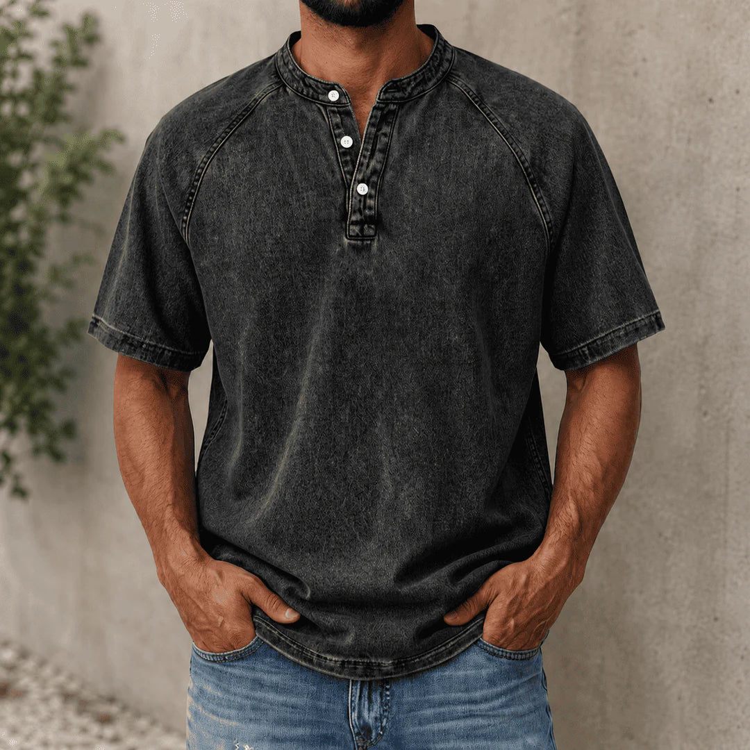 Issa - Camisa Retro de Denim con Media Botonadura