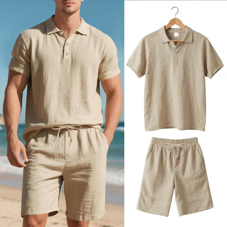 Achille - Conjunto de Lino de Dos Piezas Polo y Shorts
