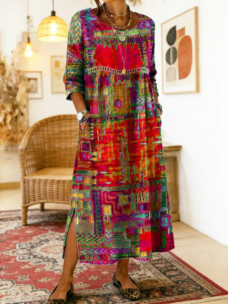 Himaya - Vestido de Denim con Estampado Étnico de Colores