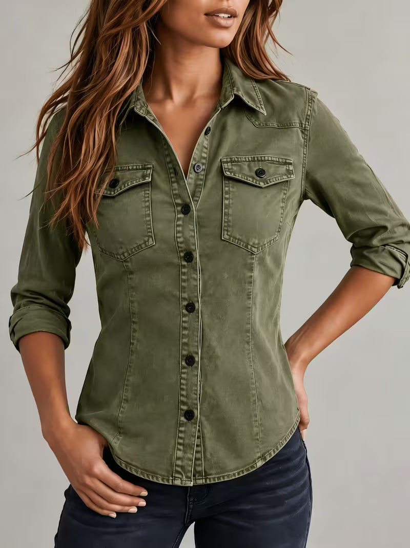 Ysée - Camisa Clásica de Denim Retro