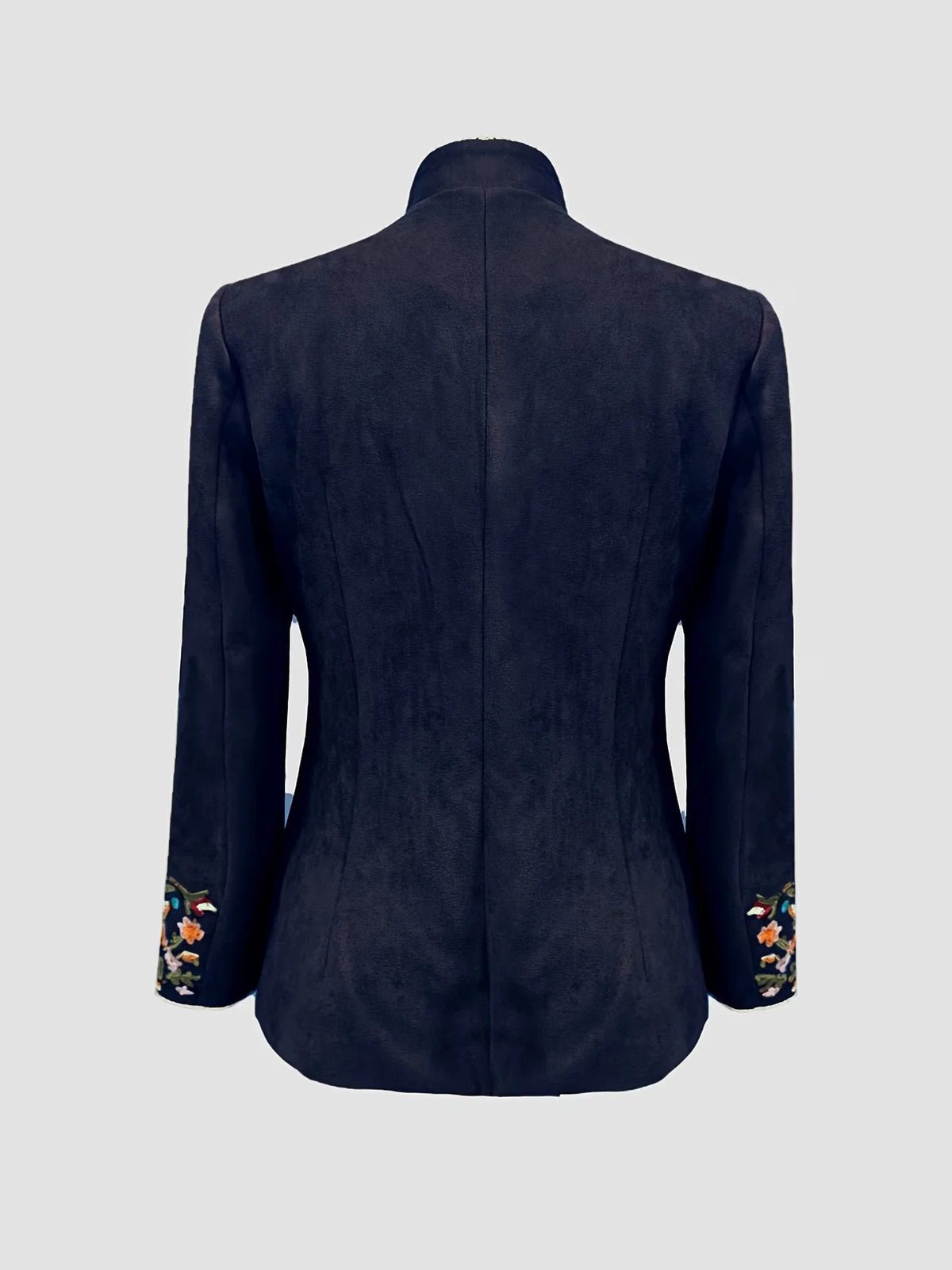Mahault - Chaqueta de Ante Bordada Retro Chic con Cuello Alto