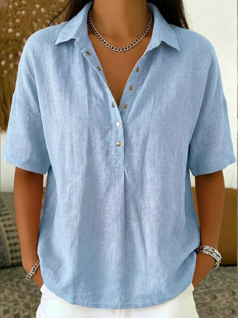 Elona - Blusa de Algodón Orgánico de Manga Corta