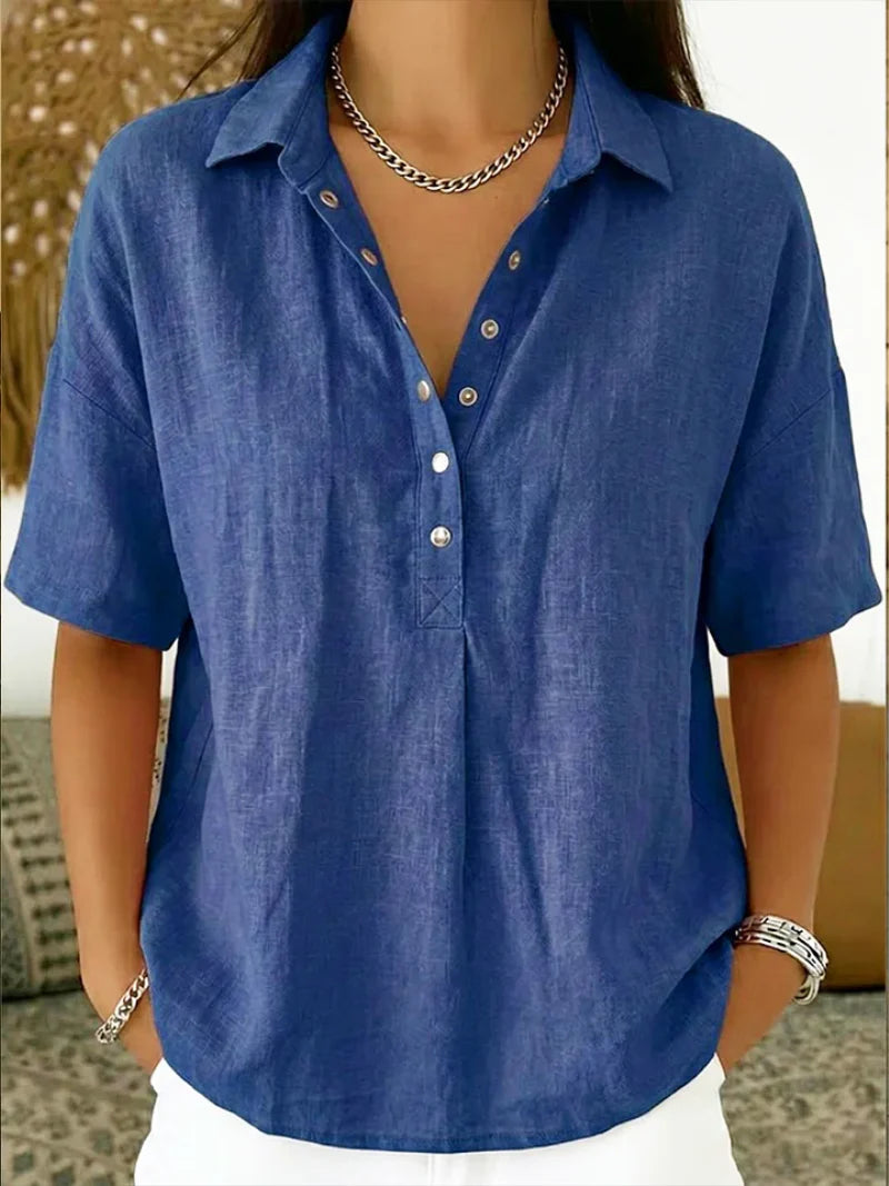 Elona - Blusa de Algodón Orgánico de Manga Corta