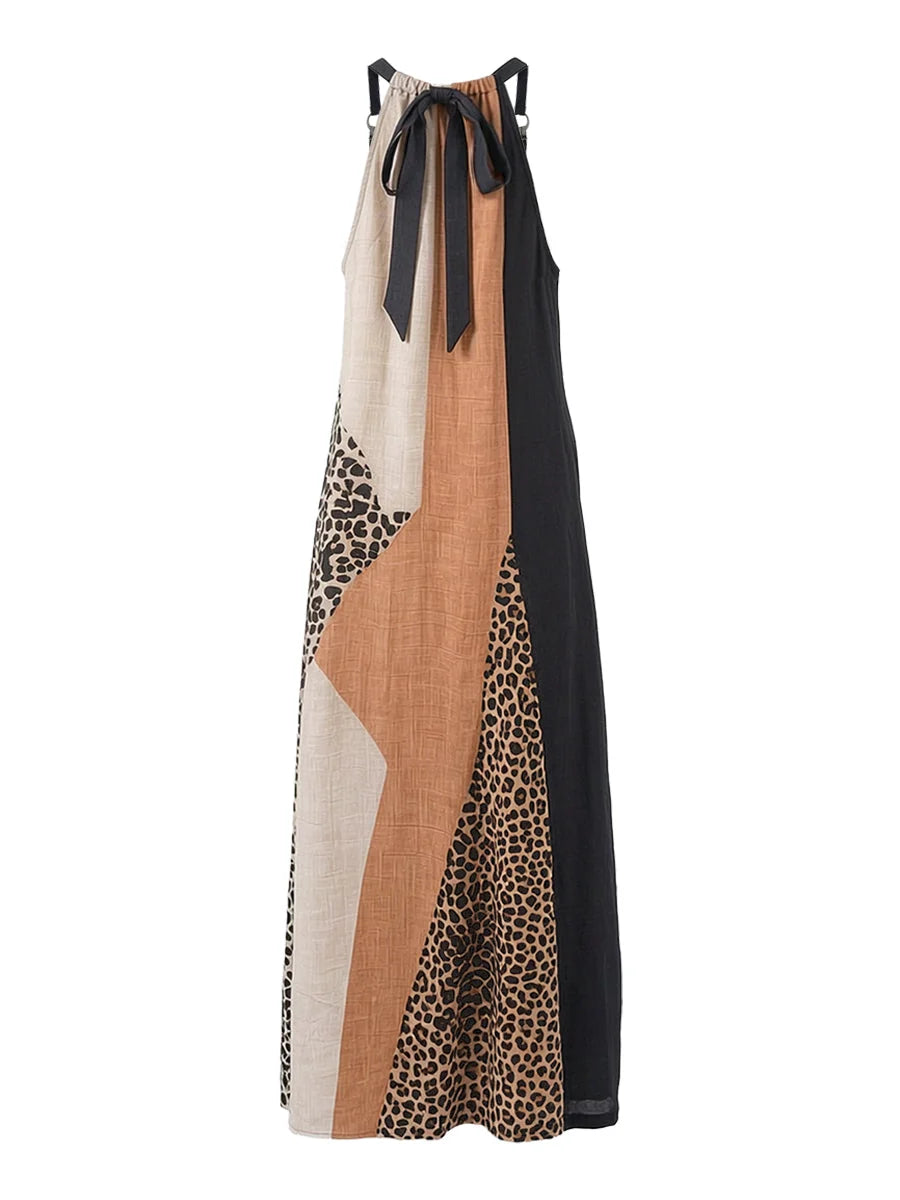 Tyana - Vestido Maxi Fluido de Patchwork Leopardo