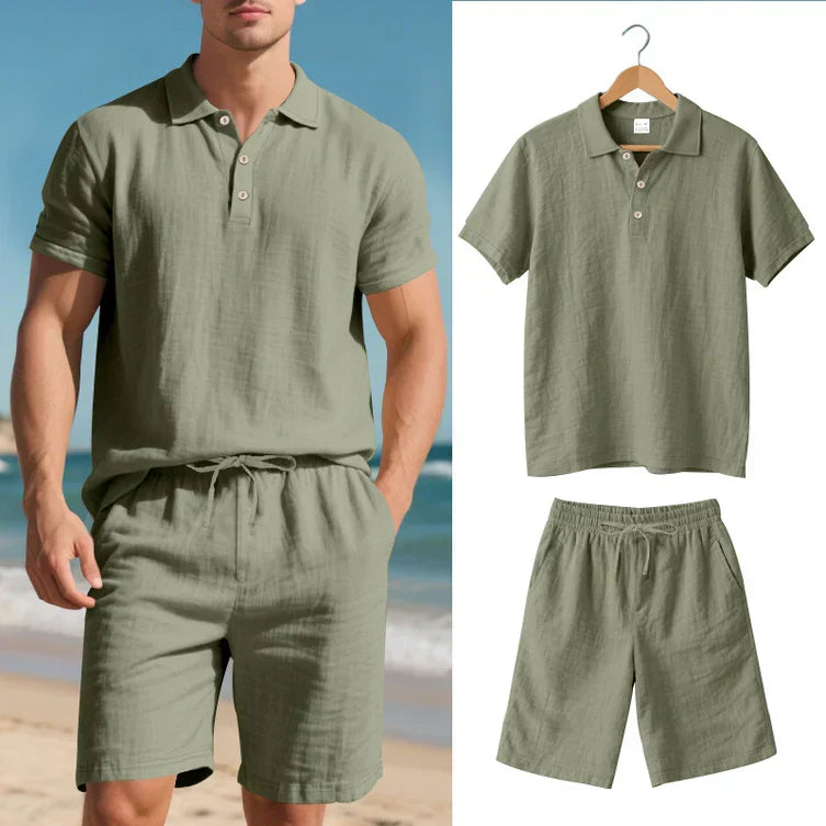 Achille - Conjunto de Lino de Dos Piezas Polo y Shorts