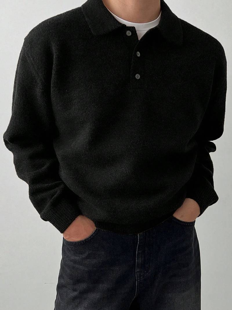 Ilias - Suéter Polo con Botones de Lana Merino