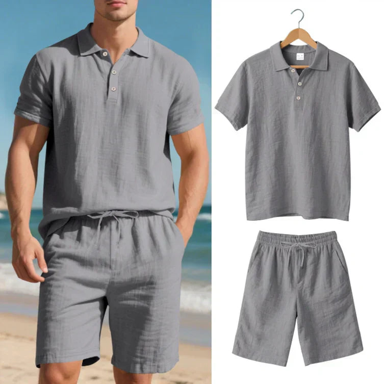 Achille - Conjunto de Lino de Dos Piezas Polo y Shorts