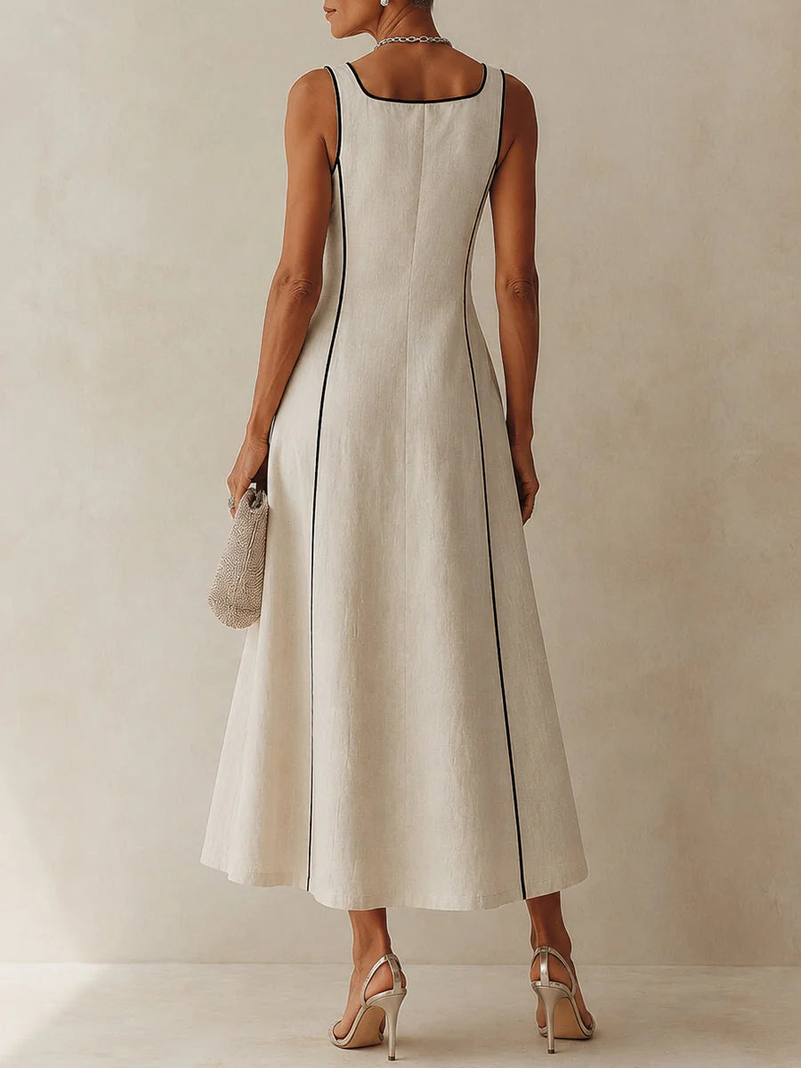 Laetitia - Vestido Largo de Lino Minimalista con Bolsillos