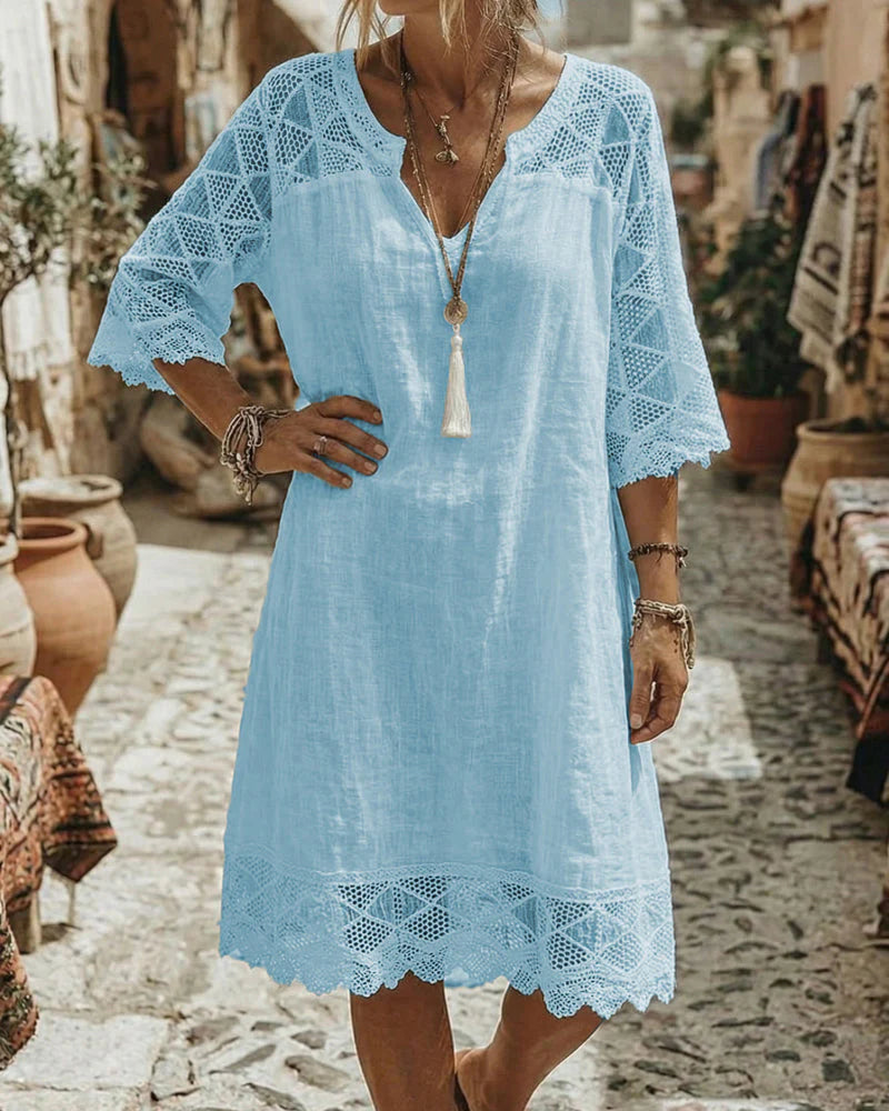 Valeriane - Vestido Recto Boho de Lino (collar de regalo)