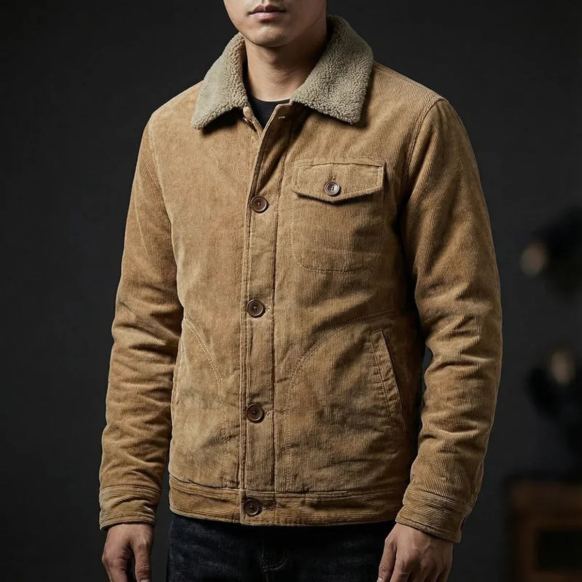 Brahim - Blouson Casual en Velours Côtelé Doublée de Sherpa