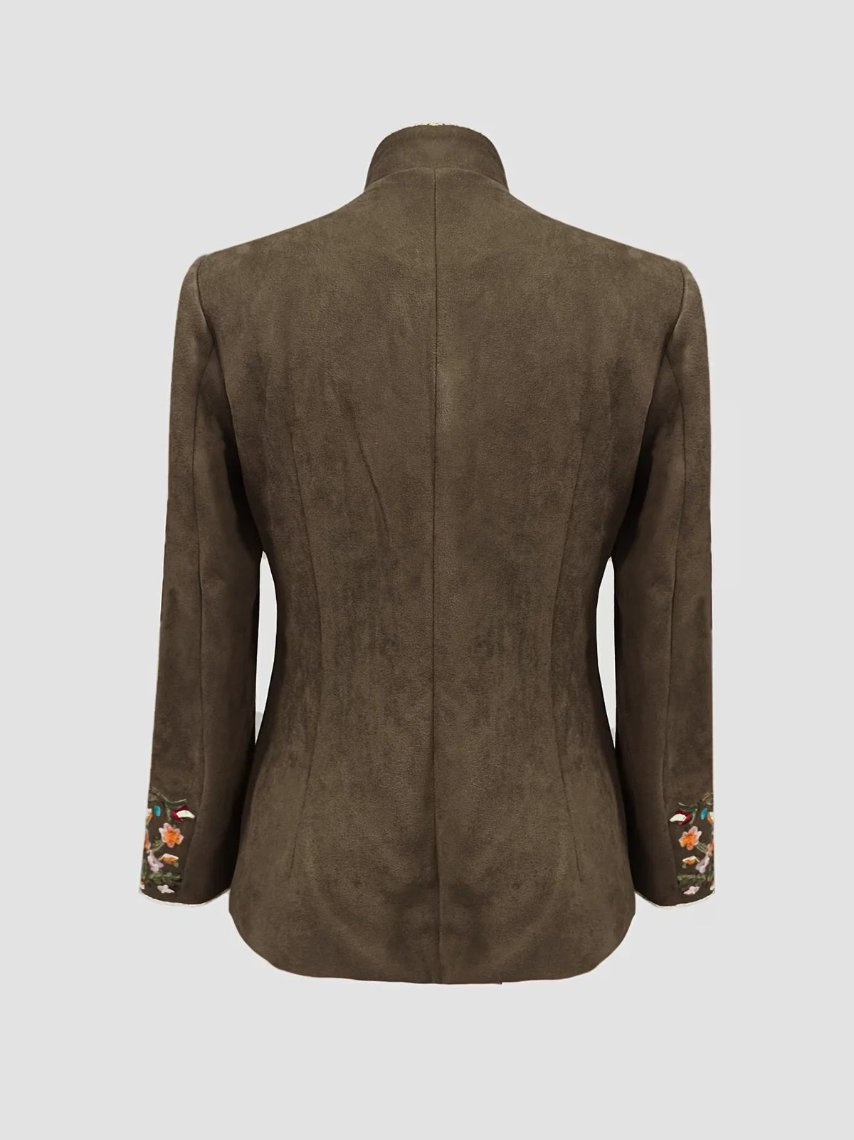 Mahault - Chaqueta de Ante Bordada Retro Chic con Cuello Alto