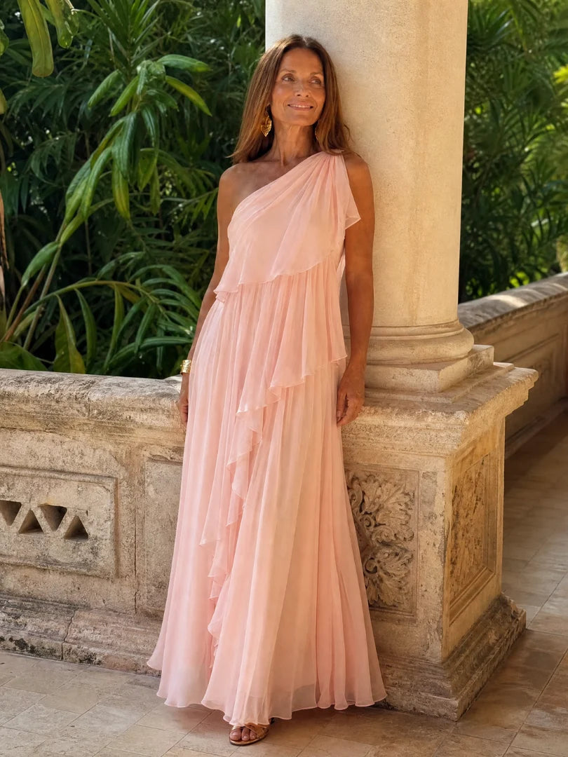Arianel - Vestido Largo Chic Asimétrico con Volantes