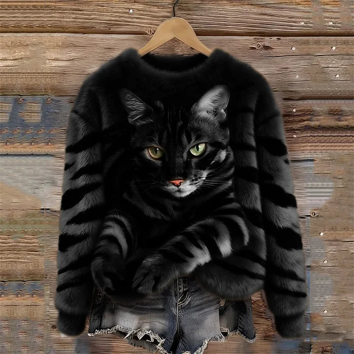 Churcilia - Pull Polaire Chat Tigré Effet 3D Qualité Supérieure