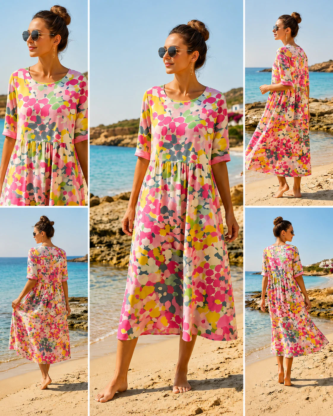Zaruhi - Vestido con Estampado de Colores Corte Ajustado y Fluido