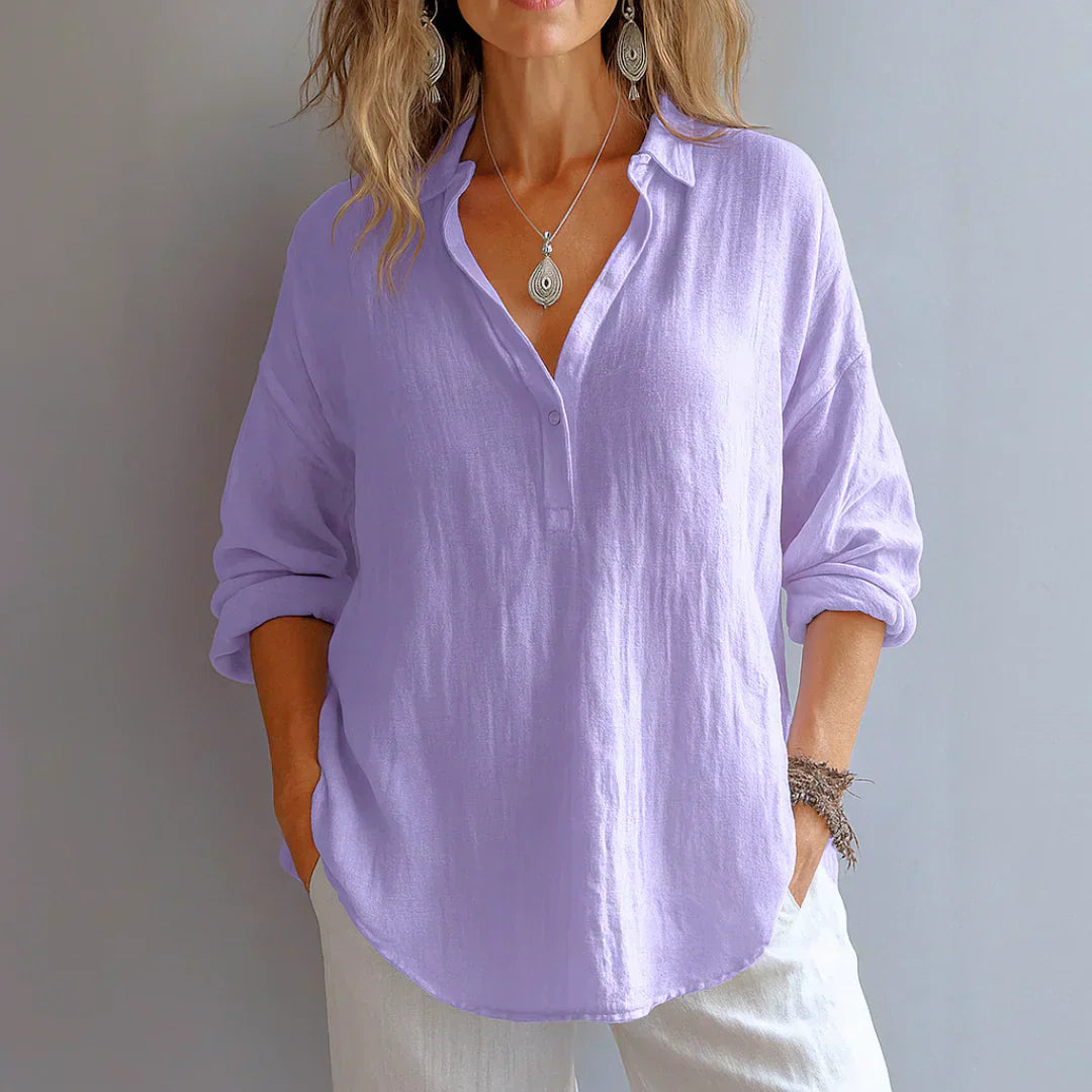 Azelie - Blusa de Lino y Algodón de Color Liso