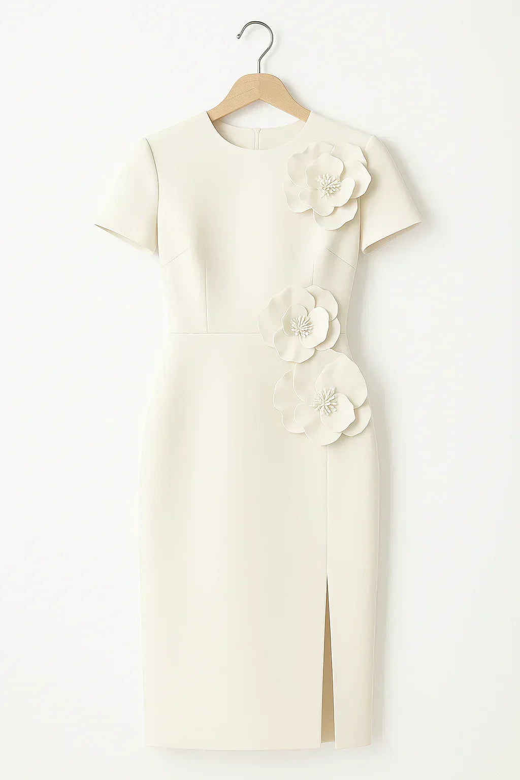 Candide - Hvid 3D Blomster Kjole med Slids