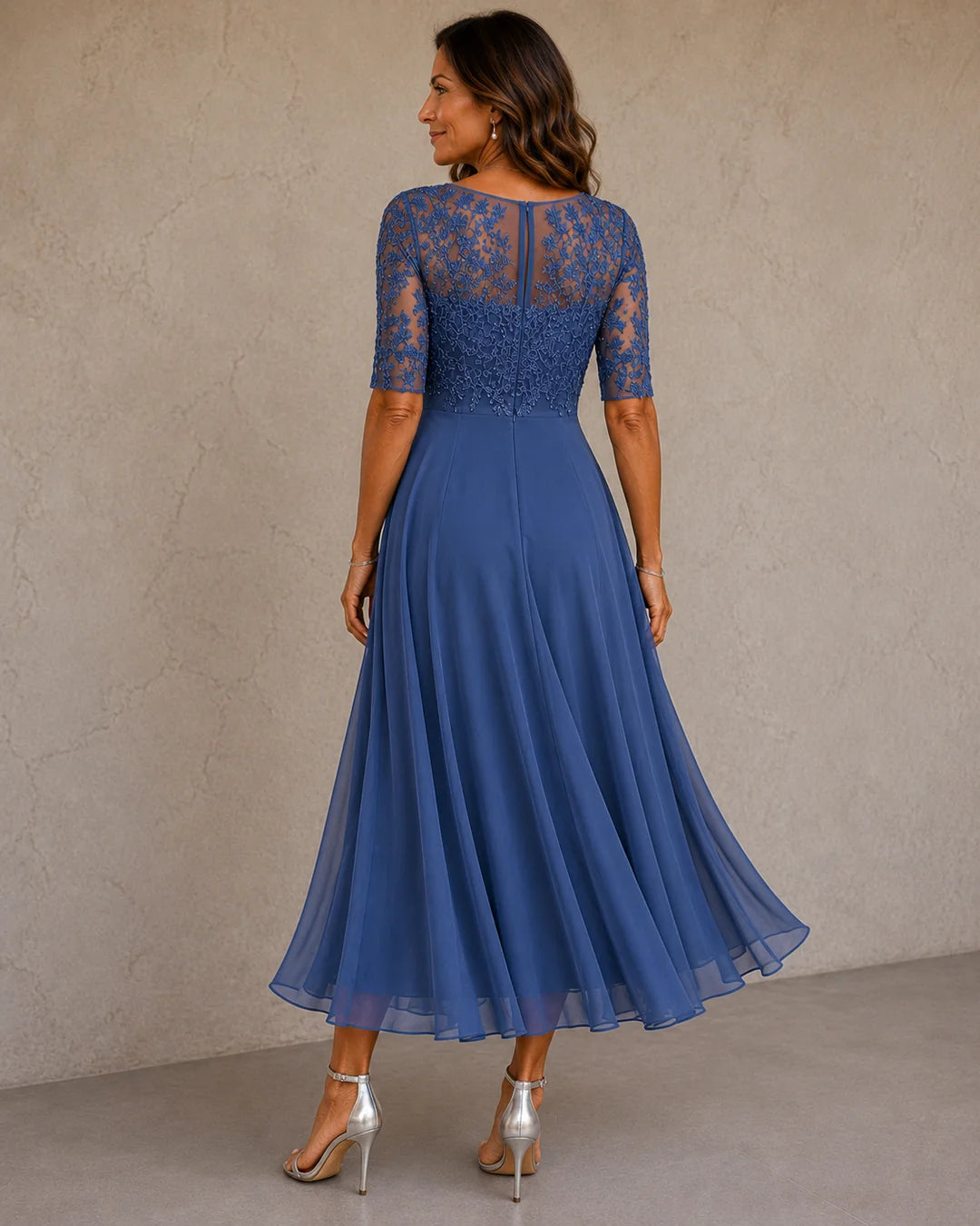 Noélie - Vestido de Noche Elegante de Gasa y Encaje Fino