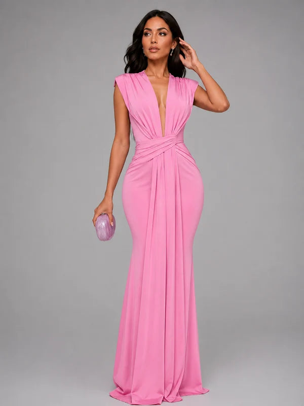 Isolde - Vestido Maxi Chic Fruncido con Escote Pronunciado