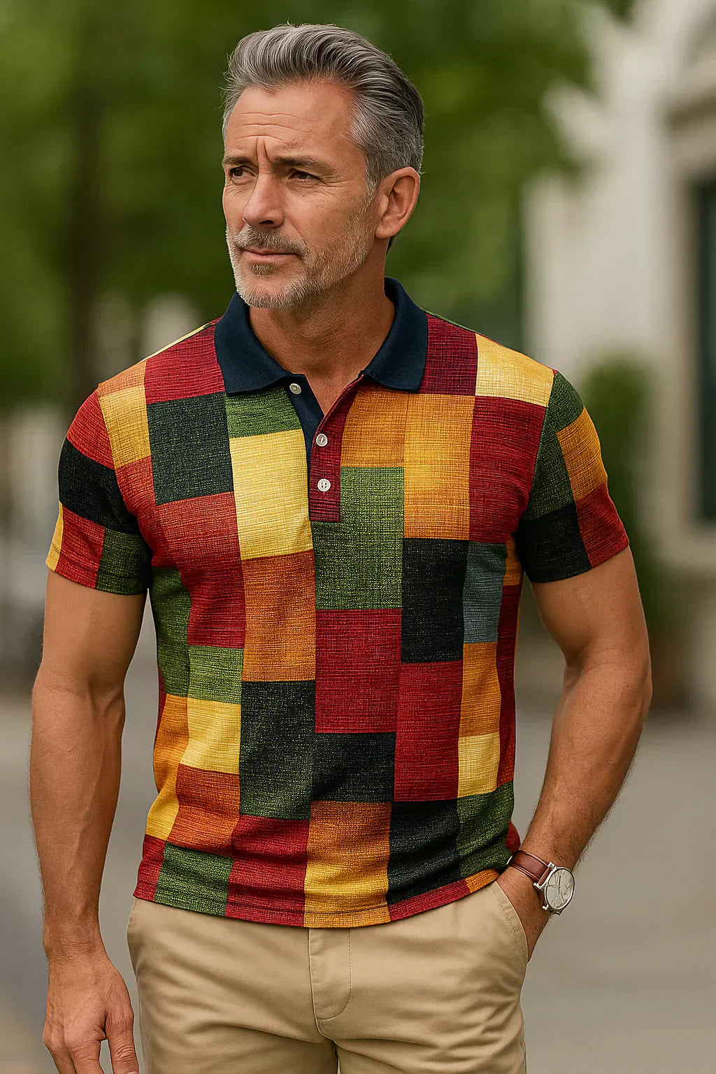 Diogo - Polo de Algodón Transpirable con Estampado de Cuadros de Colores