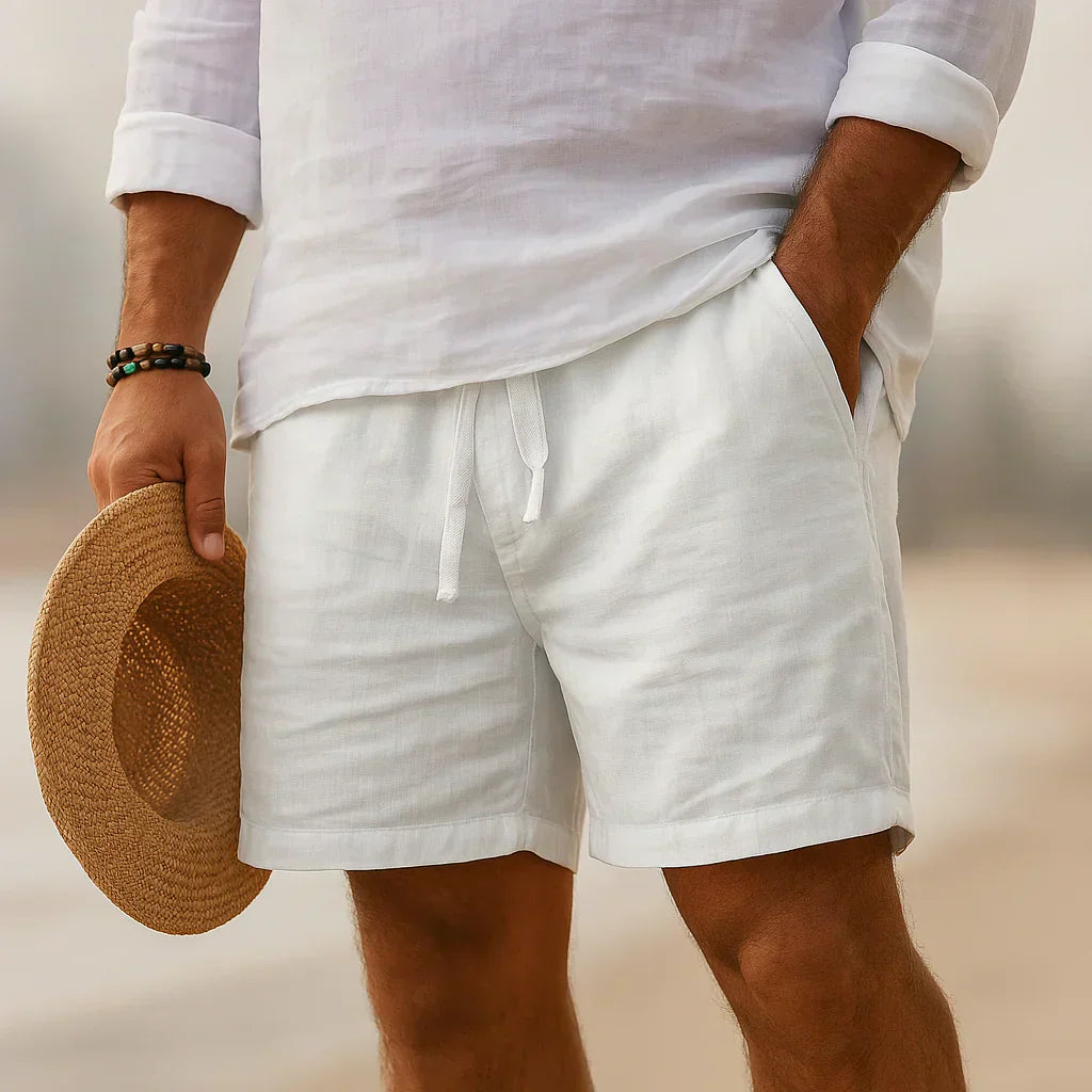 David - Shorts Exclusivos de Mezcla de Algodón y Lino