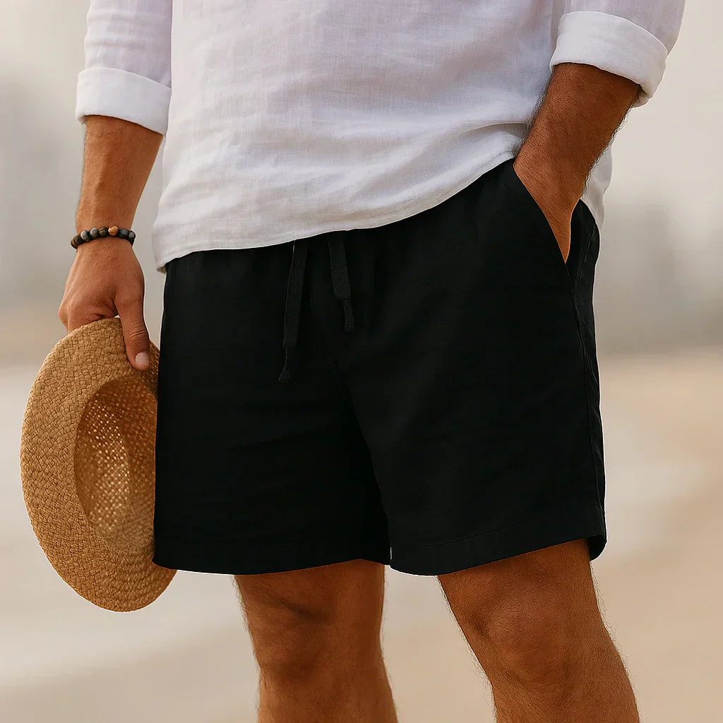 David - Shorts Exclusivos de Mezcla de Algodón y Lino