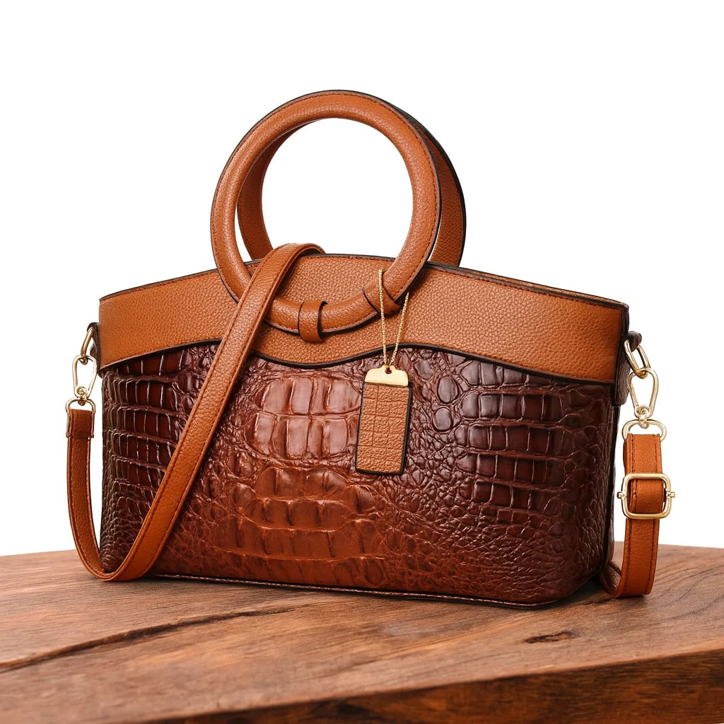 Ketty - Bolso Bicolor de Cuero con Textura Cocodrilo