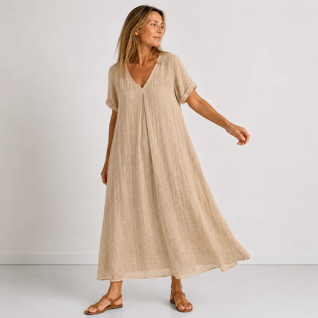 Julienne - Vestido Maxi Fluido Mezcla de Lino y Algodón
