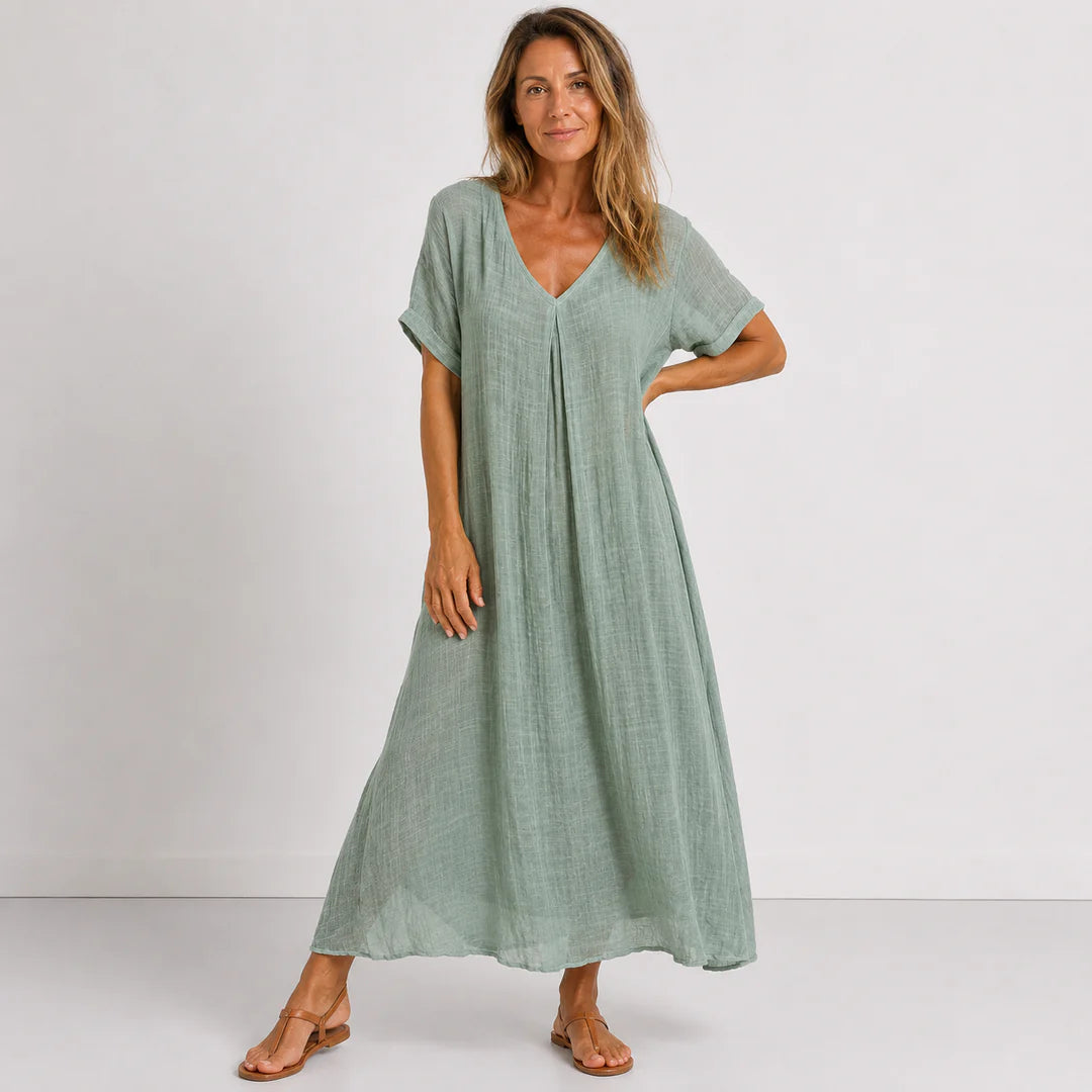 Julienne - Vestido Maxi Fluido Mezcla de Lino y Algodón