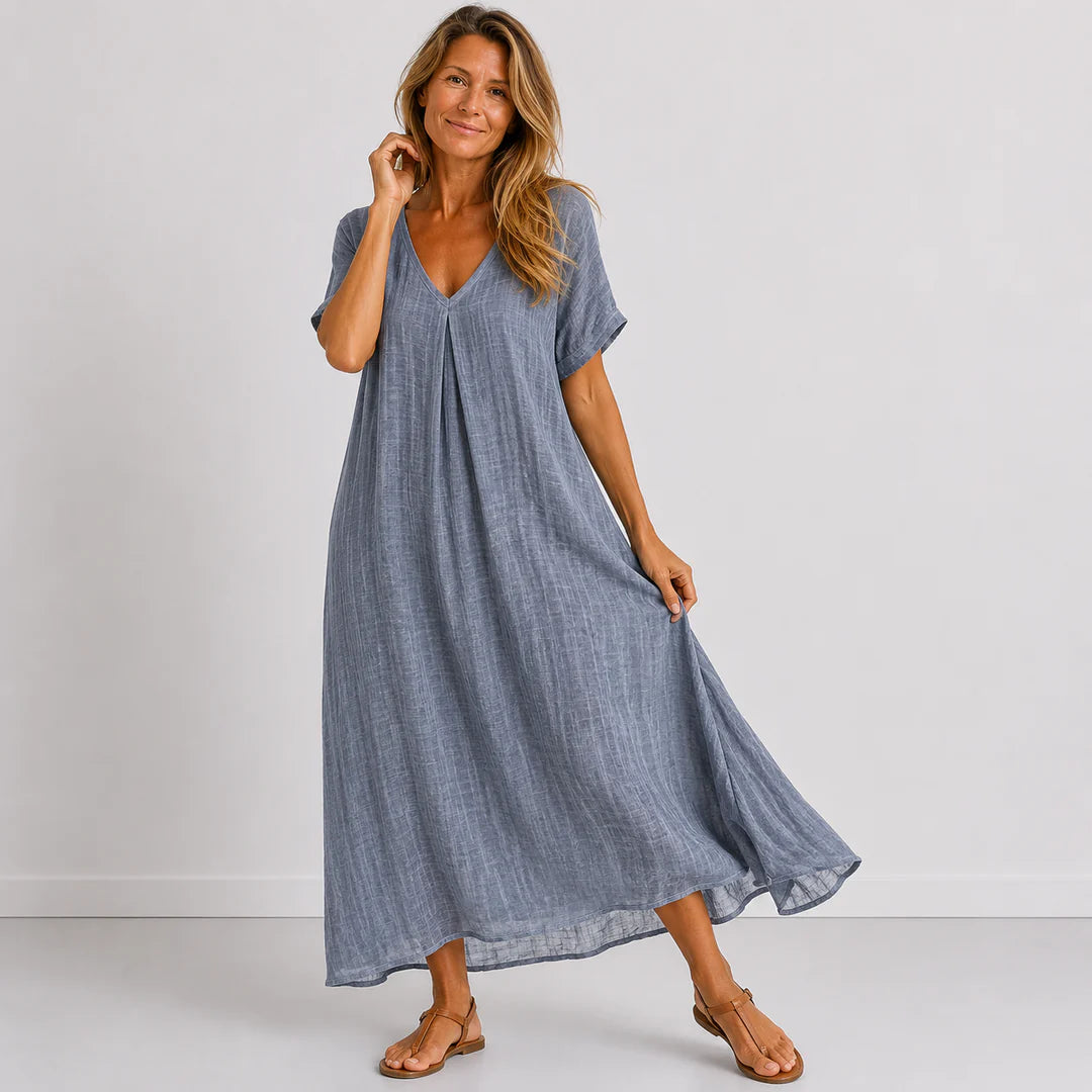 Julienne - Vestido Maxi Fluido Mezcla de Lino y Algodón