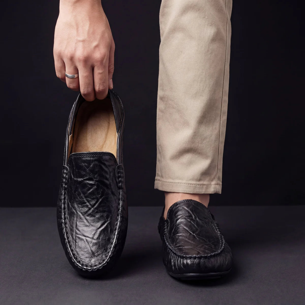 Jorick - Mocasines de Cuero Genuino Flexible
