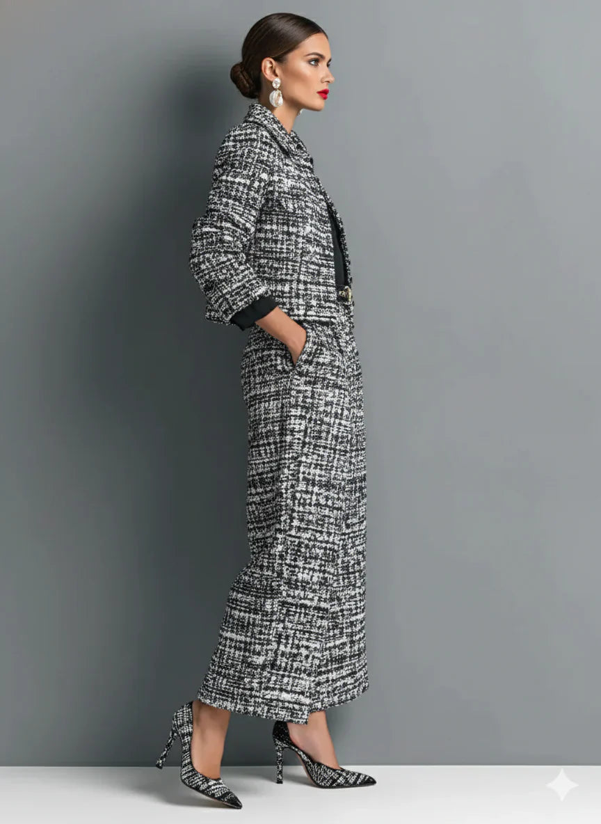 Leyna - Traje Elegante Chaqueta Y Pantalón De Tweed